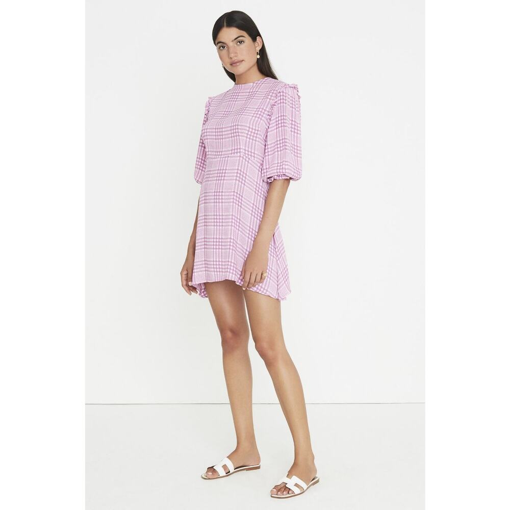 Faithfull the Brand Edwina Puff Sleeve Mini Dress Djerra Check Iris Small 4